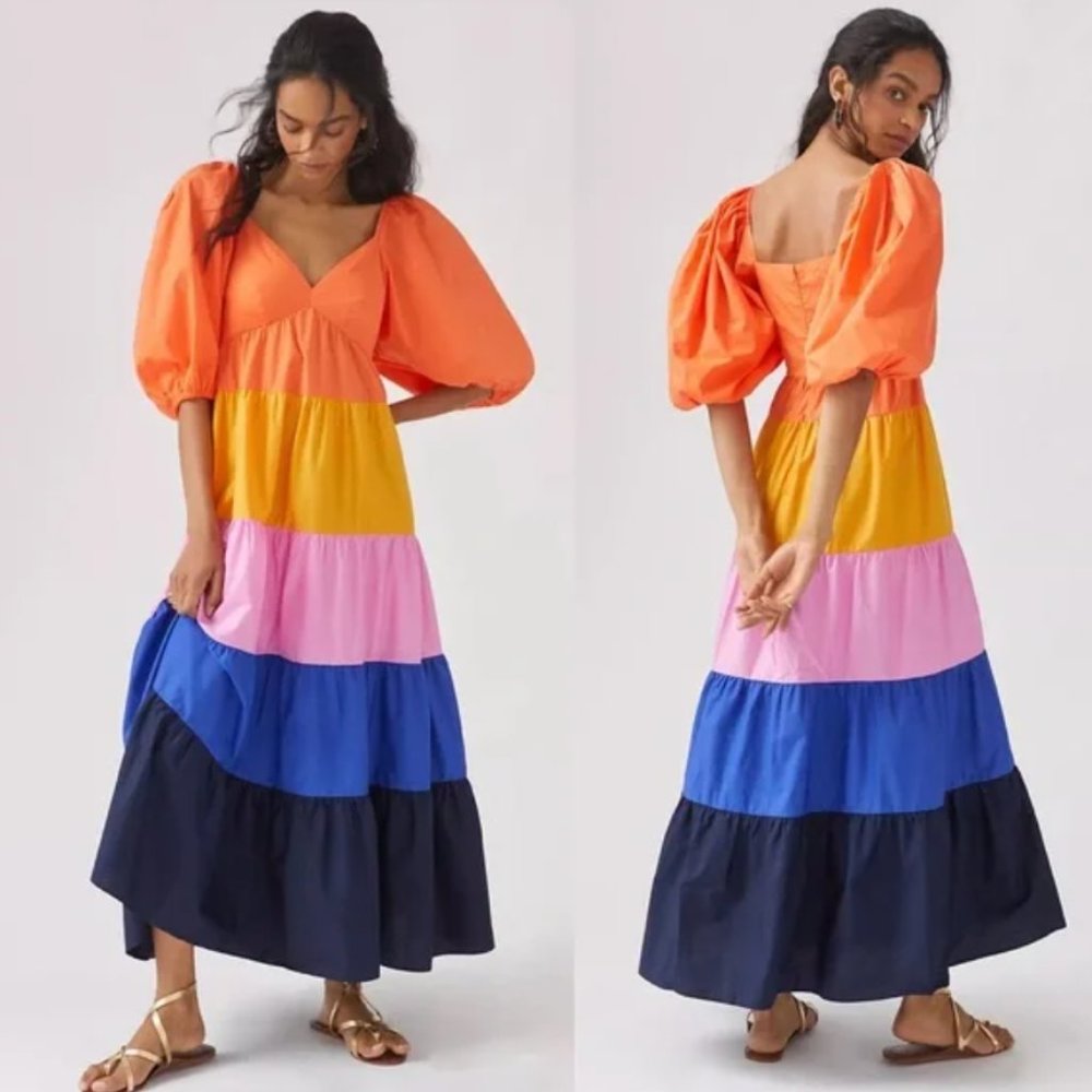 Farm Rio Tiered Colorblock Maxi Dress